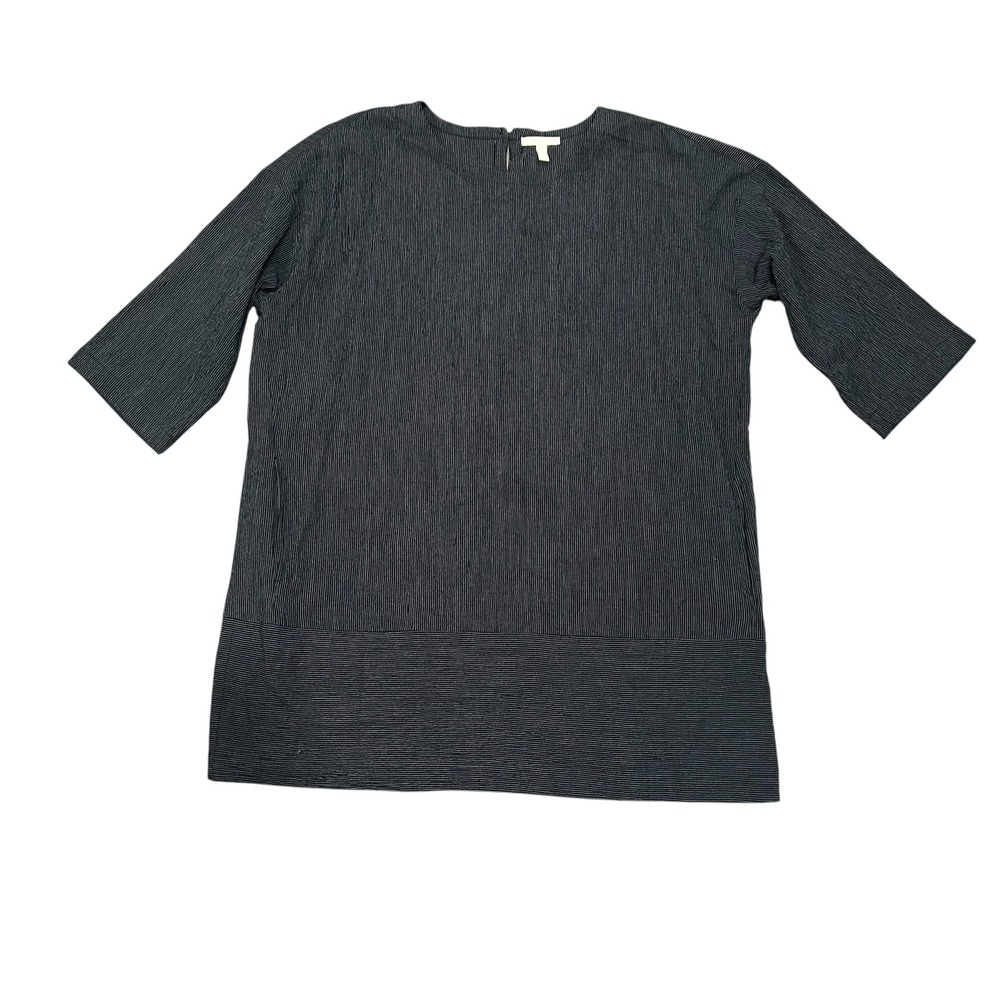 Eileen Fisher Black Tunic Dress Large Cotton Blend‎ Striped Minimalist Lagenlook